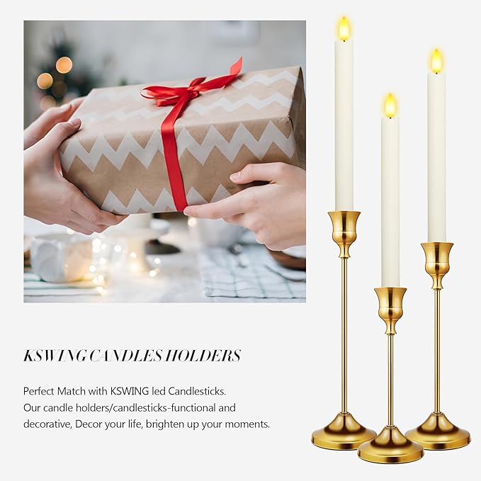 Candlestick Holders 6 PCS Metal Taper Candle Holders, KSWING Gold Candle Stick Holders Set, Perfect for Table Centerpiece Mantel Party Wedding Christmas Home Decor, Set of 6