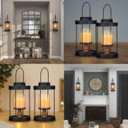 Metal Wall Sconce Candle Lantern Set of 2 - Black Wall Mounted Wood and Metal Hanging Holder with Glass & Candles Vintage Wall Decor for Porch, Living Room, Dining Room, Bedroom Indoor Decor