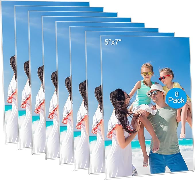 8 Pack Magnetic Picture Frames for Refrigerator, 5x7 Magnetic Photo Holders for Fridge, Acrylic Magnetic Picture Frame for Displaying Frames,Children Artworks