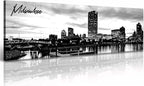 DJSYLIFE Milwaukee Skyline Wall Art Black and White Stretched Canvas Wall Art Prints for Bedroom or Office Decoration Ready to Hang 13.8" x 47.3"