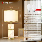 Natural Alabaster Table Lamps Set of 2 - Table Lamp with Night Light for Bedroom,Nightstand Lamps with USB Ports,Bedside Lamps with Linen Fabric Shade for Living Room,Bedroom,Office,Bar(Bulb Included)
