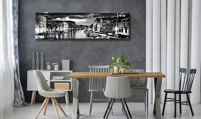 DJSYLIFE Venice Skyline Wall Art Black and White Italy Cityscape Canvas Print Painting Buildings Grand Canal Landscape Pictures Modern Artwork for Man Room Office Living Room Decoration 13.8"x47.3"