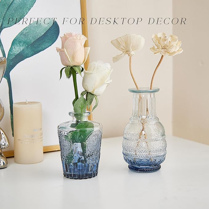 Glass Bud Vase Set of 30, Small Flower Vases, Glass Vases for Centerpieces, Vintage Home Table Decorations Bud Vases (30 Pcs, Blue)