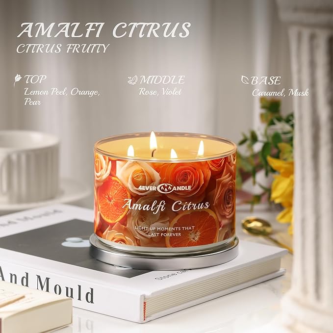 Amalfi Citrus Scented Candles, 18oz Soy Candles Non Toxic 4-Wick Large Candle Jars, Over 50 Hours of Burning Time, Ideal for Gifting, Events, Home Decor