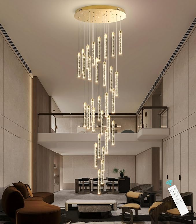 Modern 30-Light LED Chandelier for Living Room, Dining Room & Entryway - Dimmable Spiral Crystal Gold Hanging Light Fixture