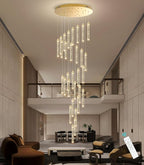 Modern 30-Light LED Chandelier for Living Room, Dining Room & Entryway - Dimmable Spiral Crystal Gold Hanging Light Fixture
