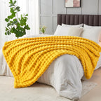 NEWCOSPLAY Faux Fur Twin Blanket Mustard Yellow Bubble Blanket Thick Warm Soft for Couch Sofa Bed 550GSM (Mustard Yellow, Twin(60"x80"))