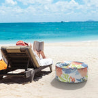 LVTXIII Outdoor Inflatable Ottoman, Patio Fade-Resistant Footrest Stool with Handle, Portable Round Ottoman Pouf for Patio Garden, Camping or Home Use, 21"x21"x9", Coral Multi