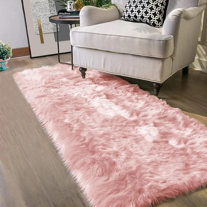 Latepis Washable Runner 2x8 Pink Rug for Bedroom Girls Faux Fur Rug for Living Room for Soft Cushion Hallway Home Decor Rectangle