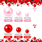 Pink Red Vase Filler | 150PCS Pearls Bead for Centerpieces Vases | 8/14/20 mm No Hole Beads, Fake Pearls for Wedding Birthday Theme Party Table Centerpieces Decors