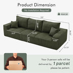 Boneless Cloud Couch Sofa for Living Room, 112" 3 Seater Green Modern Lounge Sleeper Couch, No Assemble, Cordury Compression Upholstered Couches