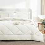 CozyLux Full Size Comforter Sets Ivory - 7 Pieces Bed in a Bag Full, Luxury Soft Bed Set for All Seasons, Bedding Set with Down Alternative Comforter, Sheets, Pillowcases & Shams