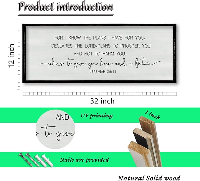 ZZJJHYWGQ Jeremiah 29:11 Bible Verse Inspirational Quote Wall Art, 32"×12" For I Know The Plans I Have For You Rustic Large Scripture Christian Sign, Motivational Religious Home Holy Catholic Office Decor (Black)