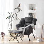 Plush Lazy Chair and Ottoman, Large Contemporary Accent Lounge Chair with Armrests and a Side Pocket, Modern Leisure Upholstered Sofa Reading Armchair with Footrest for Bedroom, Living Room