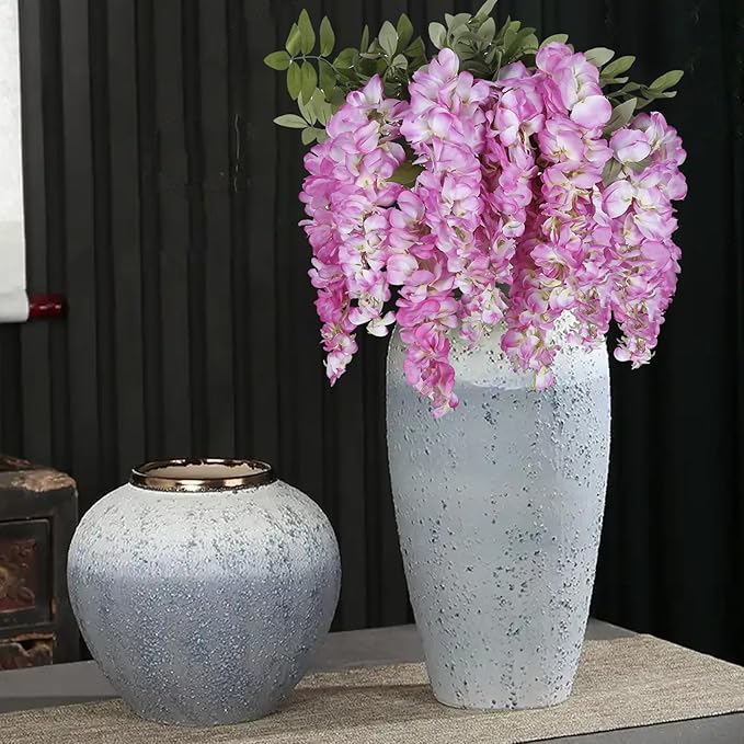 4PCS Artificial Wisteria Hanging Flowers 40'' Tall Lush Fake Wisteria Flowers for Floor Vases Silk Flowers for Wedding Arch Ceremony Window Box Home Garden Backdrop Decoration (Purplish Red)