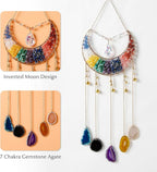 Agate Gemstone Dream Catcher 7 Chakra Tree of Life Dream Catcher with Rainbow Crystal Stones Handmade Dreamcatcher Wall Decor for Adults Boys Girls,Bedroom,Wedding,Garden,Bless Gift(Inverted Moon)