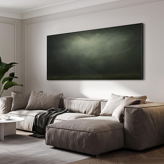 SIGNWIN 36"x72" Extra Large Framed Wall Art Moody Green Abstract Cloudscape, Minimalist Atmospheric Print for Home Living Room Bedroom Decor (Frame Assembly Required)
