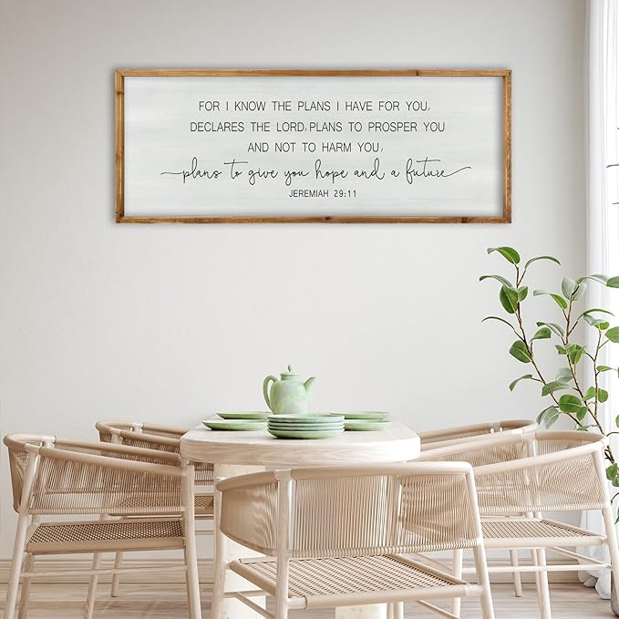 ZZJJHYWGQ Bible Verse Wall Art Jeremiah 29:11 Print Sign 40"×15" Christian Inspirational Quotes Decor For I Know The Plans I Have For You Large Religious for Living Room Office Wall Hanging (Wood)
