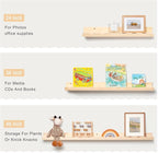 Fun Memories Picture Ledge Shelf for Wall, 36 inch Pine Wood Nursery Book Shelves Set of 2- Wall Book Shelves for Kids Room, Home Decor - Kitchen Spice-Natural