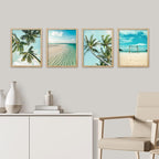 SIGNWIN Framed White Topical Teal Sky Palm Tree Beach Ocean Seaside Wall Art, Set of 4 Landscape Colorful Wall Decor Prints, Nature Wilderness Wall Décor for Living Room, Bedroom - 11"x14" Natural