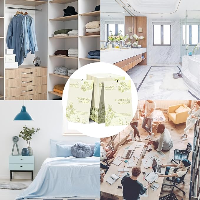 MYARO Sachets for Drawers and Closets, MYARO 12 Packs Gardenia & Cedar Scented Sachet Bags, Home Fragrance Perfume Smell Goods for House