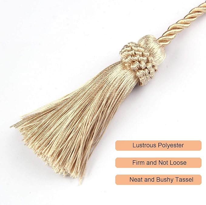 Fenghuangwu Curtain Tiebacks Handmade Decorative Curtain Holdbacks Rope with Tassel (Beige, 4 Pack)