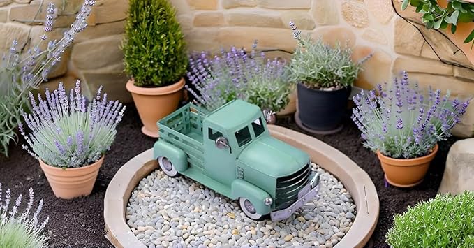 Metal Truck Decor,Farmhouse Truck Decor,Decorative Tabletop Storage & Pick-up Metal Truck Planter,12.5" x 5.75" x 6.25" inches (Green)