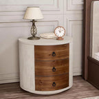HOMPUS Fully Assembled Round Nightstand, 3 Drawer Chest of Drawers, Wood Rustic Farmhouse Dresser, Retro Modern Night Stand, Wood Rustic Farmhouse Dresser with Drawers for Bedroom, Brown + White