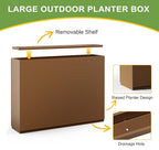 FENCY Metal Rectangular Planter Box for Outdoor - Large Planters with Drainage Holes (35.4" L x 9" W x 25.6" H, Brown)