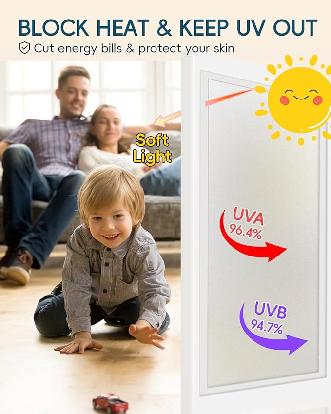 Frosted Glass Window Privacy Film Decorative with Tools, 2 Way Frosting Privacy Film for Glass Windows, Static Cling Tint for Home Anti-UV, Covering Clings 17.5" by 157.4"