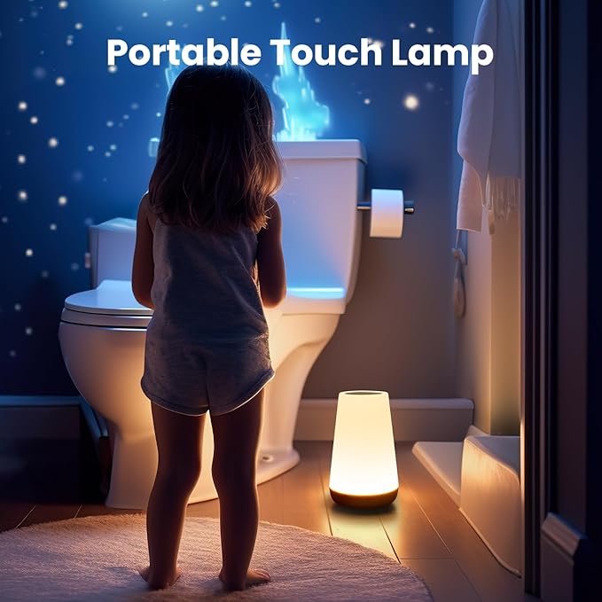 THAUSDAS Night Light, Dimmable Touch Lamp for Bedroom, Portable Table Bedside Lamp, 5 Brightness 13 RGB Colors, Night Lights for Baby Nursery Bathroom