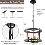 MO&OK 4-Lights Vintage Wood Color Farmhouse Wooden Metal Chandeliers Flush Mount Ceiling Light Fixture Farmhouse Chandelier for Dinning Room Living Room Bedroom Hallway Entryway Kitchen