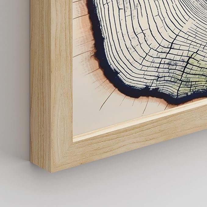 SIGNWIN Framed Blue & White Overexposed Wood Tree Ring Wall Art, Set of 4 Nature Wildernes Wall Decor Prints, Minimalism Wall Décor for Living Room, Bedroom - 12"x16" Natural