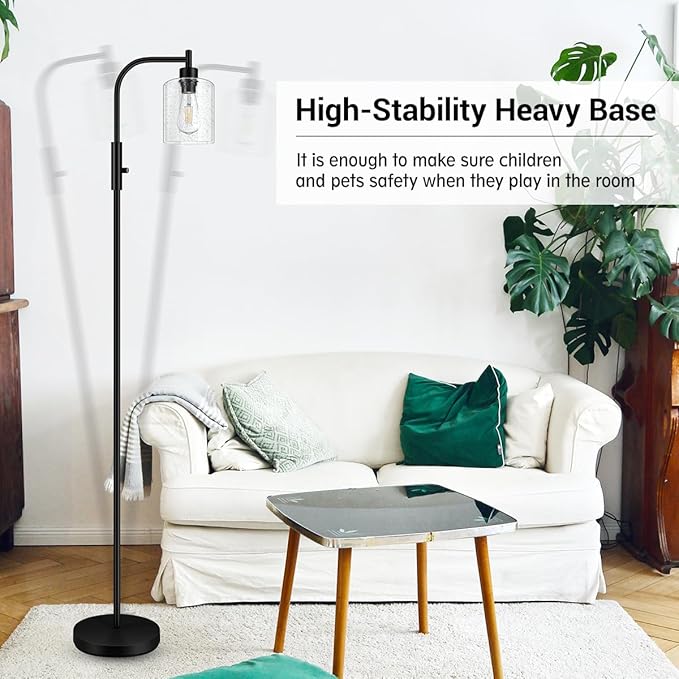 BoostArea Dimmable Floor Lamp, Standing Lamp with Seeded Glass Lampshade, 6W LED Bulb Included, Modern Floor Lamp, Industrial Floor Lamp, Bright LED Floor Lamp for Living Room and Bedroom, Office