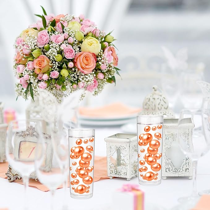 100PCS Orange Faux Pearls Beads for Centerpiece Vases, Vase Filler Faux Pearls, No Holes Filler Beads for Party Anniversary Birthday Wedding Table Decor, 14/20/30mm