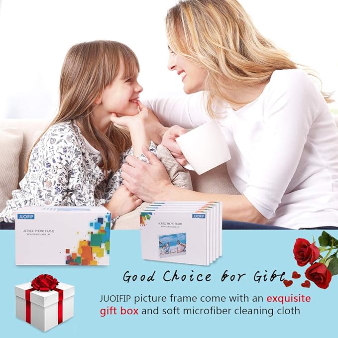 Premium Acrylic Photo Frame 4x6-5 Pack Gift Box Package, Clear Free Standing Desktop Magnetic Frame Double Sided Best Gift for Family, Perfect Decorate Birthday Wedding Party