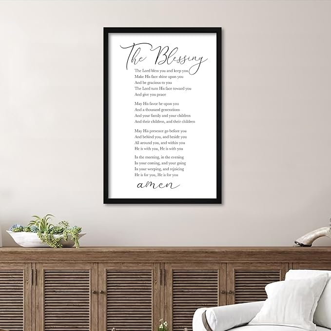 flowtorely The Blessing Bible Verse Wall Decor 16"×11" May The Lord Bless You And Keep You Sign Christian Scripture Large Wooden Framed Wall Hanging Art (Black)