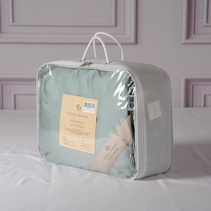 CUDDLE DREAMS Lightweight Silk Filled Comforter for Summer, Detachable Tencel Duvet Cover for Easy Care, Naturally Breathable (Celadon, Twin)