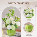 Artificial Flowers, Fake Flowers in Vase, Silk Flowers with Ceramic Vase, Faux Flowers Arrangement for Homes, Restaurants Decoration Dining Table Centerpiece Decor (Green)