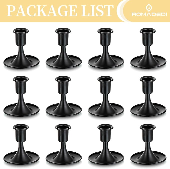 Black Candlestick Candle Holders for Taper ：12 PCS Romadedi Candle Stick Holder Set Vintage Table Centerpiece Halloween Decoration Wedding Christmas Fireplace Mantel Home Deocr