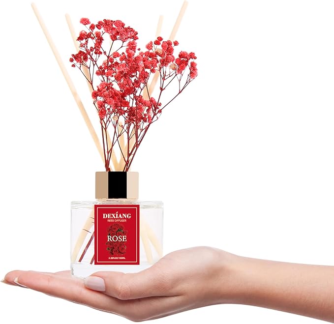 Reed Diffuser Set - 3.38 fl oz （100ml） Rose Home Fragrance Reed Diffuser for Bathroom Shelf Decor 6 Reed Stick
