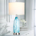 26" Coastal Table Lamps Set of 2, Modern Table Lamps with USB A+C Ports & AC Outlet, Touch Control Glass Bedside Nightstand Lamp with Night Light for Living Room Bedroom End Table Blue(Bulbs Included)