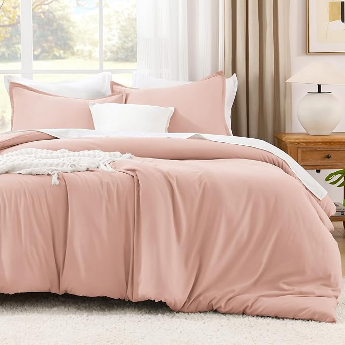Litanika Comforters Blush Super King Plus Size, 3 Pieces Lightweight Solid Bedding Set & Collections, All Season Fluffy Bed Set (128x120In Comforter & 2 Pillowcases)