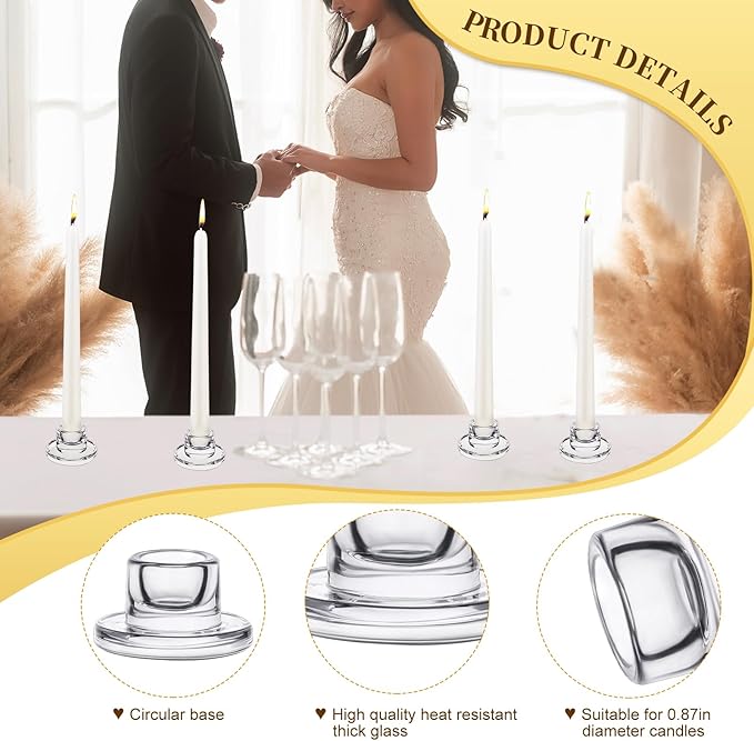 12 PCS Glass Taper Candle Holders Bulk Candlestick Holders Clear Short Tapered Candle Stick Holder Decor Set for Table Centerpiece Wedding Party Advent Christmas Home Decorations (12, Clear)