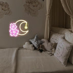 Sakura Moon Star Neon Signs for Wall Decor Cherry Blossom Neon Light Dimmable Flower Aesthetic Wall Art LED Sign for Bedroom Living Room Dorm Decoration Girls Gifts