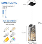 Black Pendant Lighting Modern Pendant Light, Mini Crystal Chandeliers,Adjustable Pendant Light Fixture for Kitchen Island Dinning Room Bedroom (2 Pack)