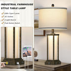 27in Tall Farmhouse Table Lamp with USB C+A & Outlet,Bronze Industrial End Table Lamp for Living Room,Vintage Rustic Bedside Lamp with Night Light for Bedroom Nightstand,Single Bronze
