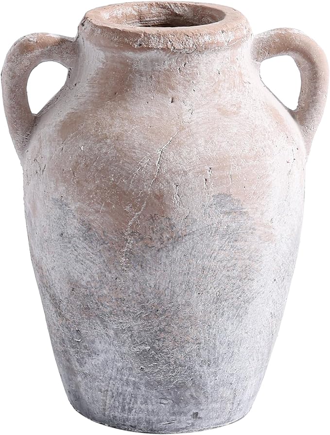 Rustic Farmhouse Decor - 8.46" Brown Ceramic Rustic vase with Dual Handles, Perfect for Home Decor, Vintage,Flower or Decorative vase