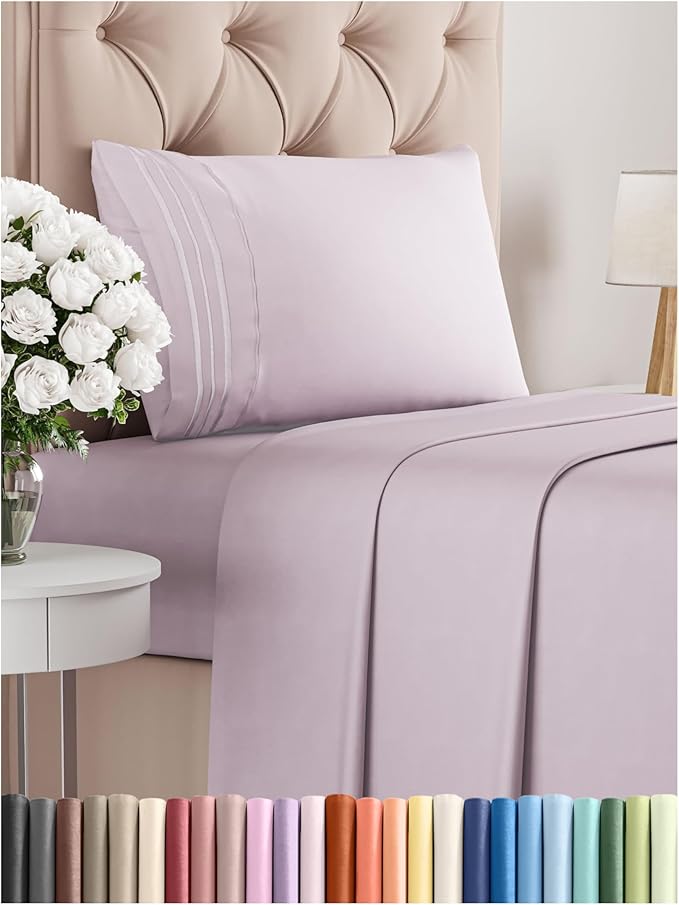 Twin Size 3 Piece Sheet Set - Comfy Breathable & Cooling Bed Sheets Set - Hotel Luxury Bedding for Women, Men, Kids, Teens, Boys & Girls - Deep Pockets, Soft, Wrinkle Free - Oeko-Tex - Light Lavender
