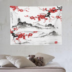 Cherry Blossoms Tapestry, Japanese Fuji Mountain Wall Tapestry, Nature Landscape Wall Art for Bedroom & Living Room Decor, 40"x30"